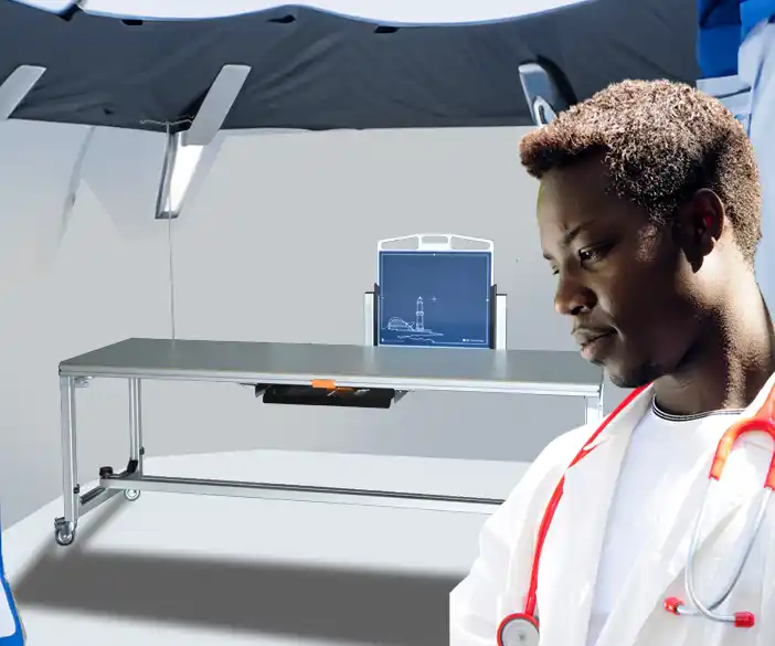 Foldable X-ray table for examinations in temporary wards