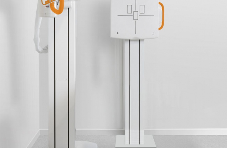 X-ray system for confined spaces for thoracic images and other x-rays of standing patients