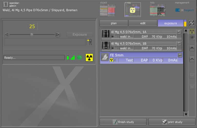   ORinspect fully controls your Golden Engineering generator. The software allows easy adjustment of the pulses and triggering of the radiation. [optional]