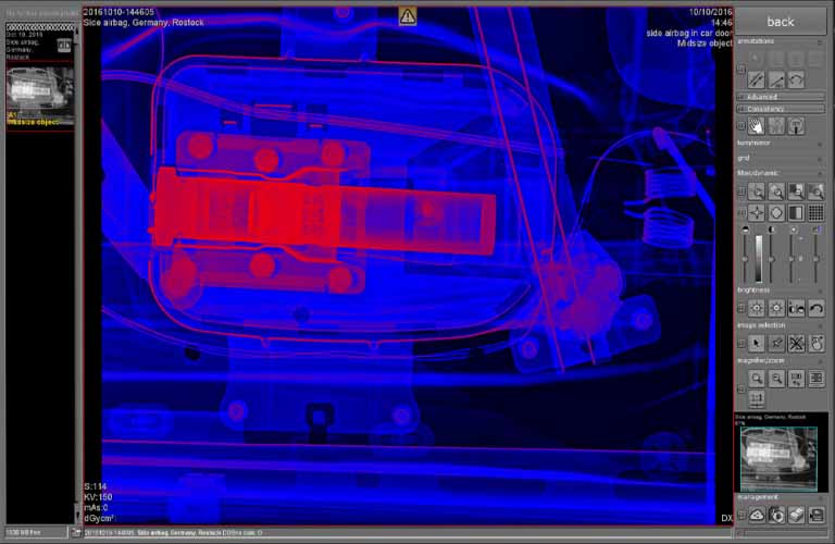 Der interne Viewer von ORinspect bietet außerdem viele Spezialwerkzeuge für die Auswertung ihrer Prüf-aufnahme (z. B. Color LUT, SNRN-Messung, automa-tische Auswertung des Dop-peldraht-Prüfkörpers etc. 