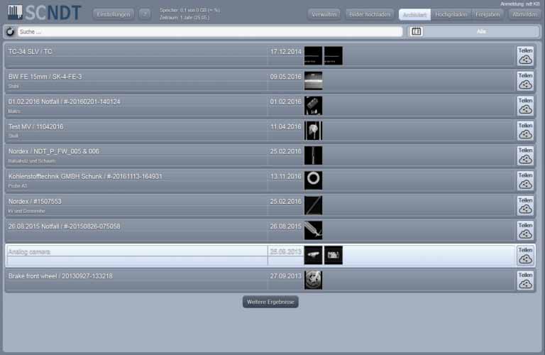 Facilidad para compartir imágenes de rayos X y documentos para radiografías industriales 