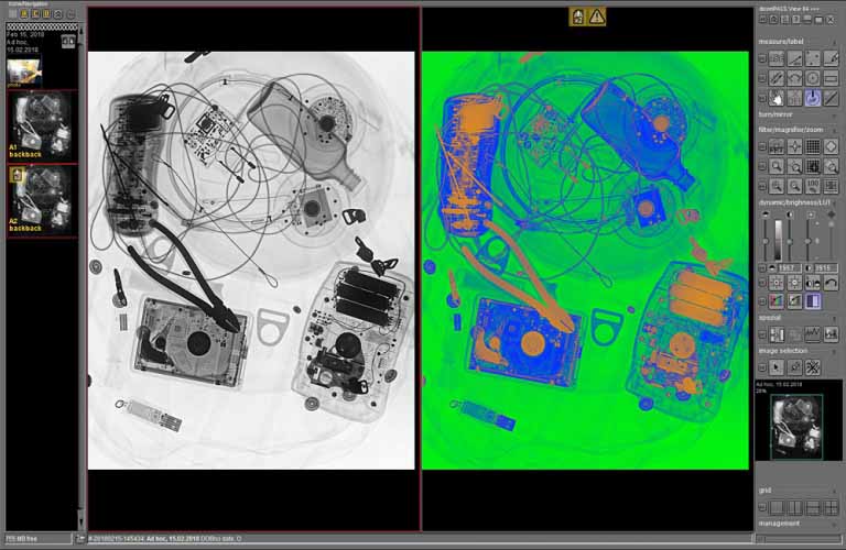 dicosPACS DICOS/DICOM viewing software with grid display for comparing different images of the inspected object.