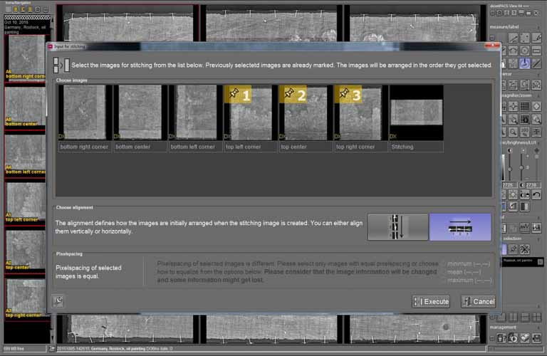 dicondePACS DICONDE/DICOM viewing software with stitching function for combining several images.