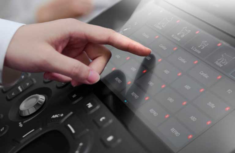 Portable sonography system with splash-proof touchscreen